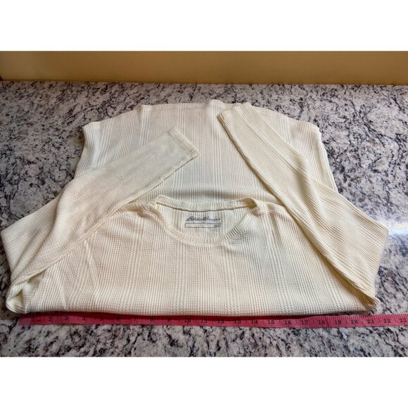 Eddie Bauer Womens Top Small Cream Waffle Knit Long Sleeve Pullover Cabincore - Picture 6 of 9